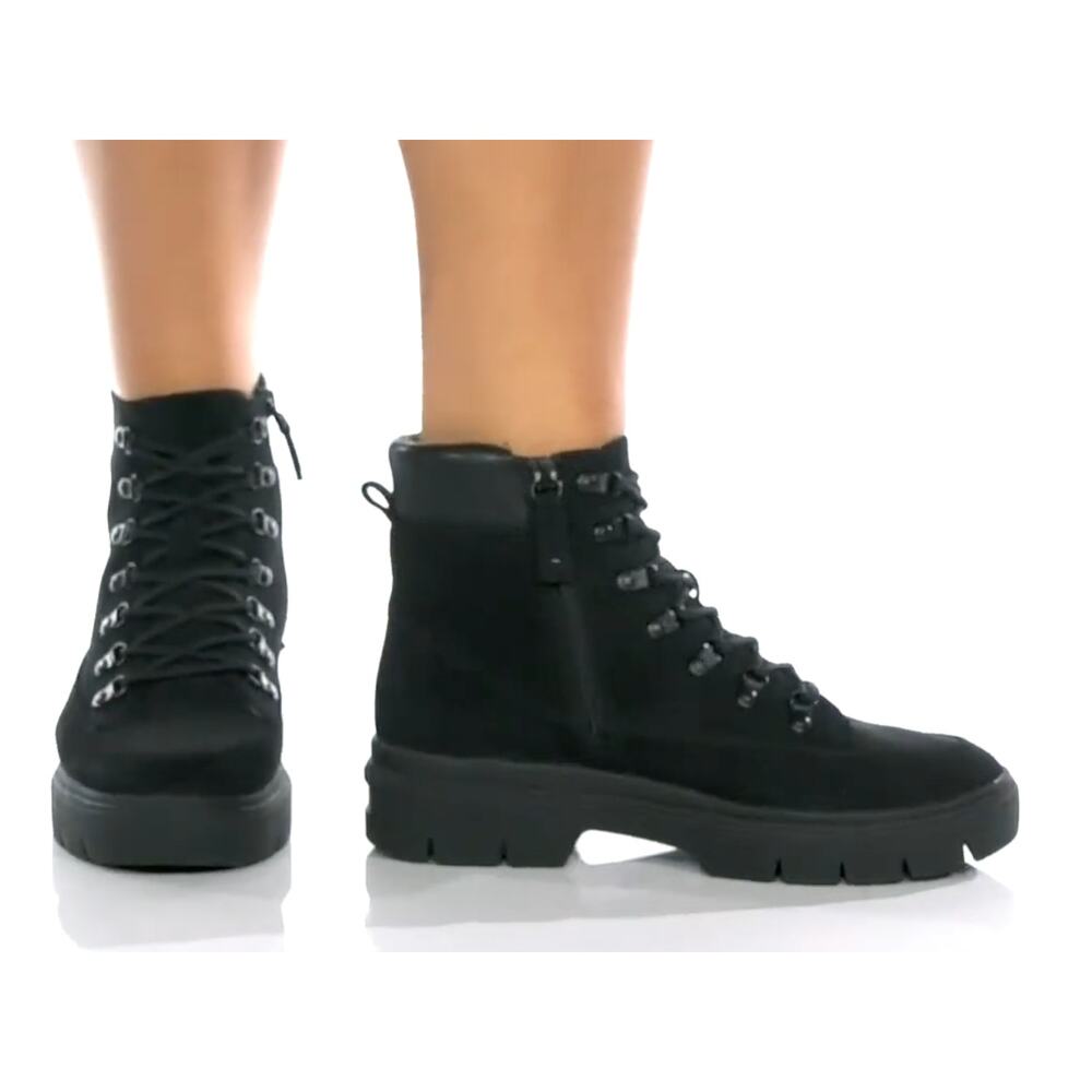 Dr Scholls Canyon Boots 9 Black NWT Vegan Suede Combat Ankle Booties Scholl's